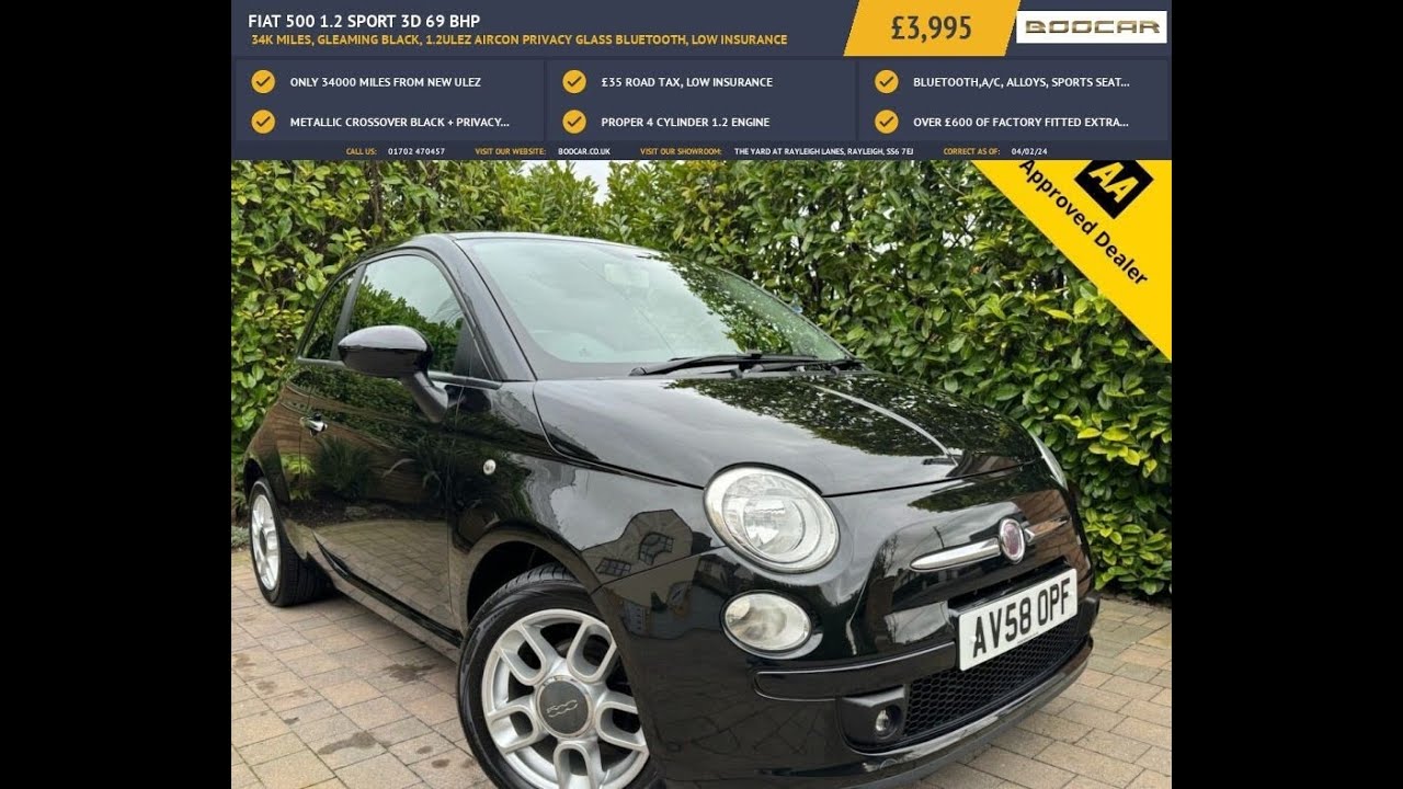 FIAT 500 1.2 SPORT CROSSOVER BLACK 58 Plate  34000 miles IMMACULATE for sale on WWW.BOOCAR.CO.UK