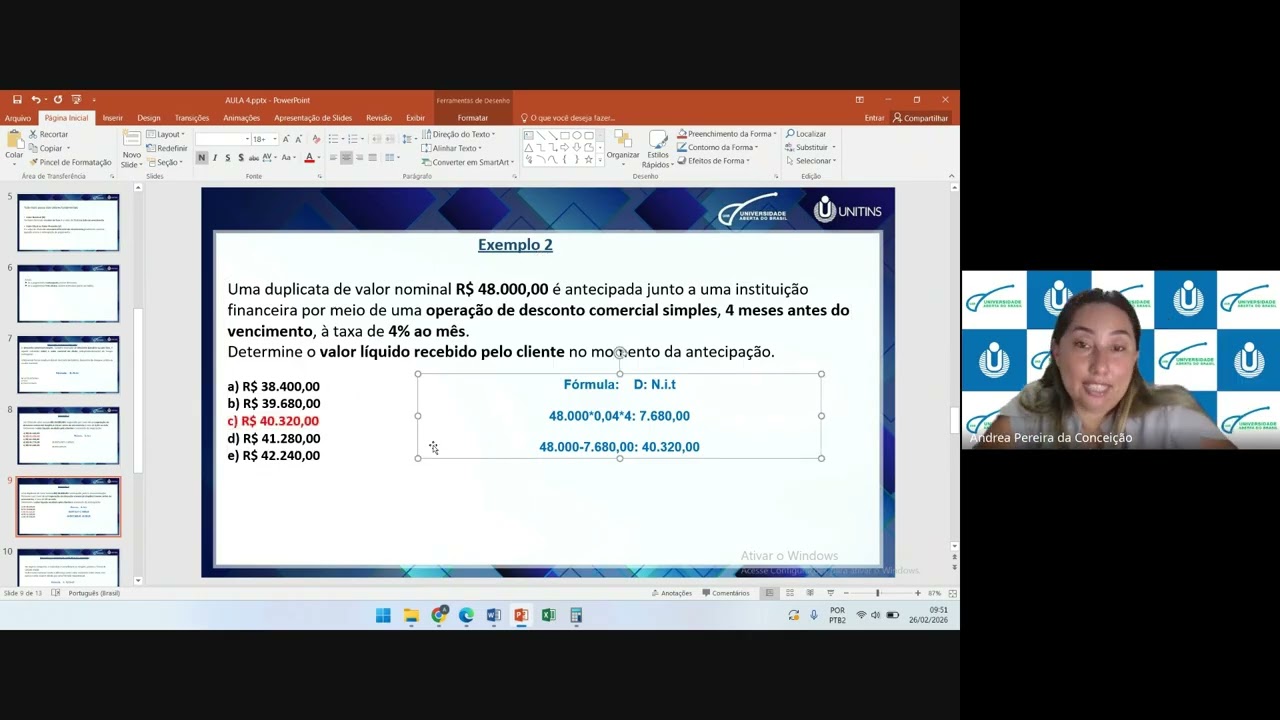 Aula 4 Matematica Financeira Descontos - UAB Administração Publica Unitins