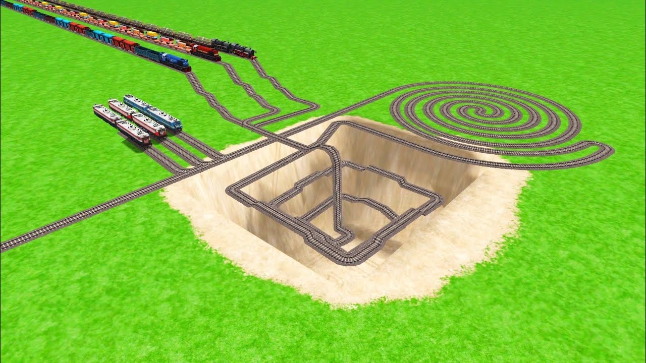 IMPOSSIBLE TRAINS CROSSING SQUARE CIRCLE RAILROAD 😱  SNAKE 🐍 TRACKS ZIG ZAG RAILROAD RAILWORKS BEANG