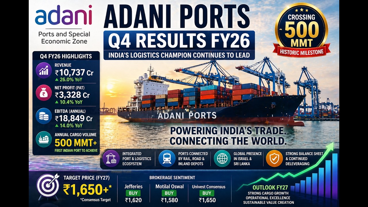 Adani Ports Q4 Results FY26 Analysis: ₹3,328 Cr Profit, 500 MMT Milestone & ₹1,650 Target Ahead?