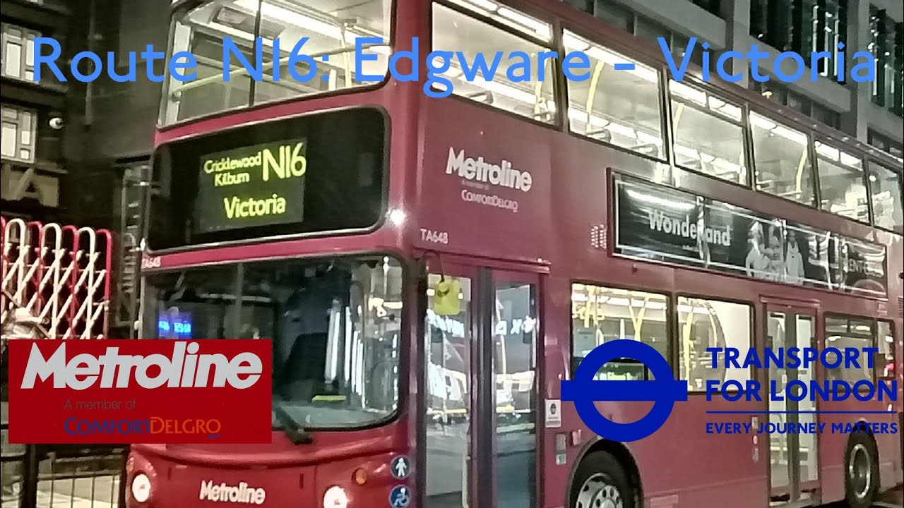 FULL ROUTE VISUAL | Route N16: Edgware - Victoria | TPL264 (LN51XYY)