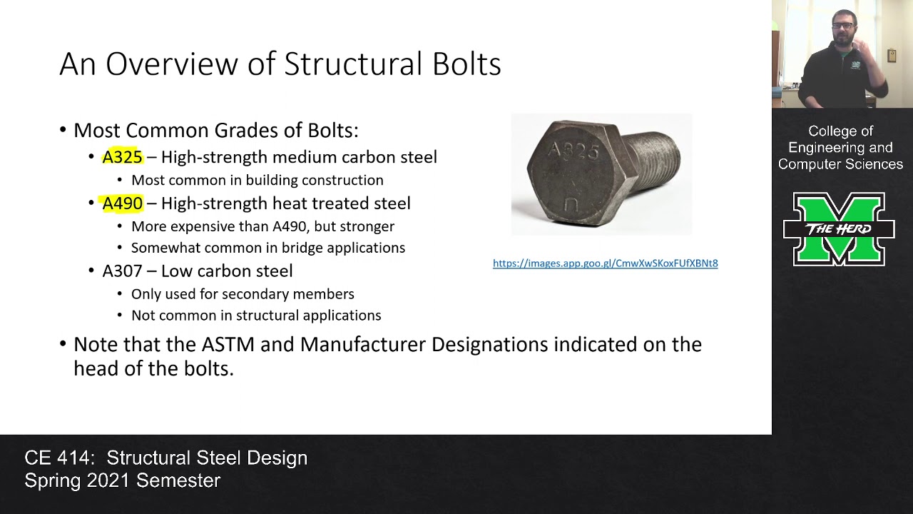 CE 414 Lecture 17: Intro to Bolted Connections (2021.02.26)