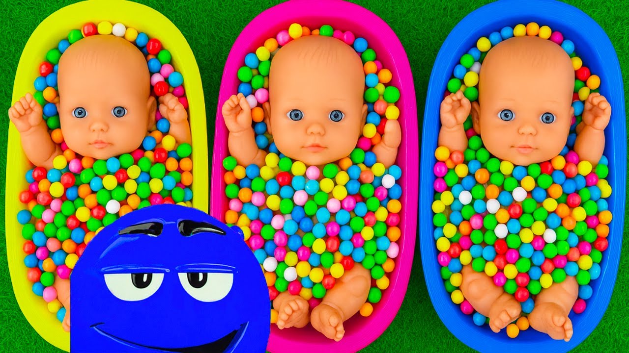 12 Minutes Satisfying with Full of 3 Rainbow BathTubs Candy with M&M's & Magic Slime Cutting Video