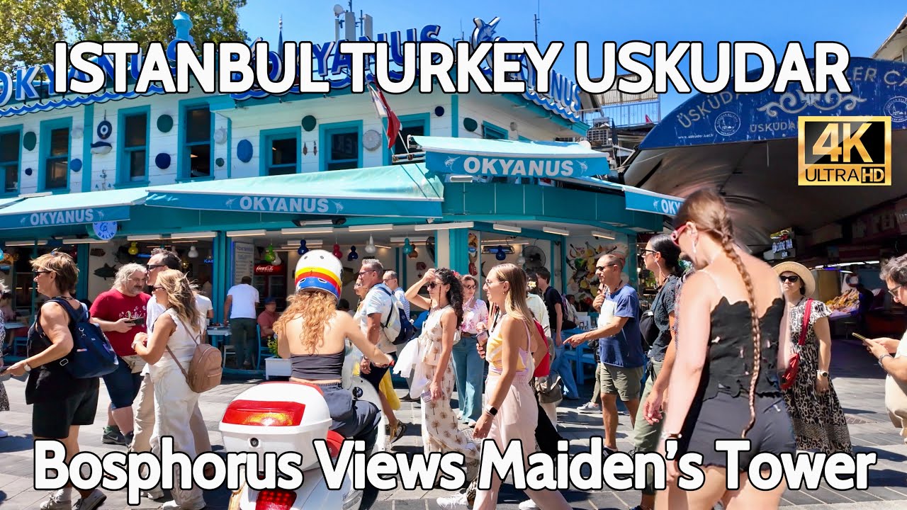Istanbul Turkey 4K Walking Tour: Üsküdar Market, Pier, Bosphorus Views, Maiden’s Tower |Travel Guide