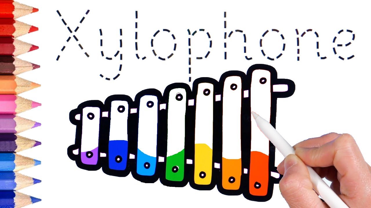 По алфавиту для детей Бесплатные раскраски для печати | Как нарисовать ксилофон простым цветом