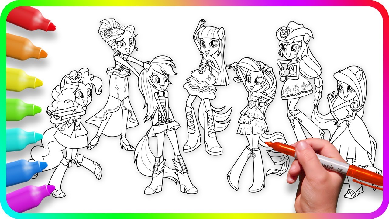 EQUESTRIA GIRLS Coloring Pages - Dancing Girls. How to color My Little Pony. Easy Drawing Tutorial