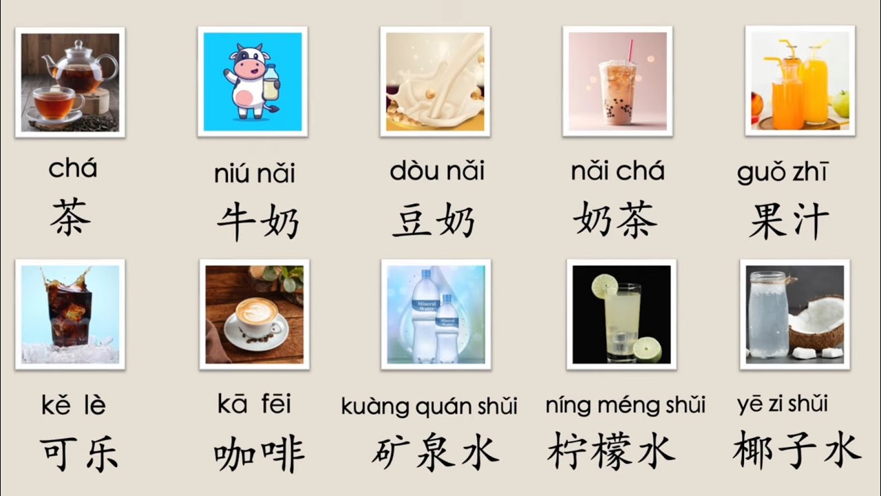 学中文, Drinks in Chinese 饮料, 中文词语,Learn Chinese Mandarin, Mr Sun Mandarin