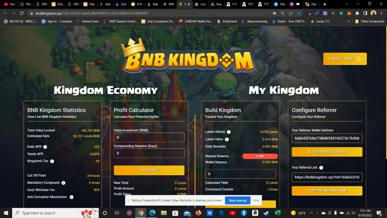 BNB KINGDOM - 100 BNB IN CONTRACT (SO FAR) - HUGE POTENTIAL FOR MASSIVE GAINES -OTHER PASSIVE PLAYS