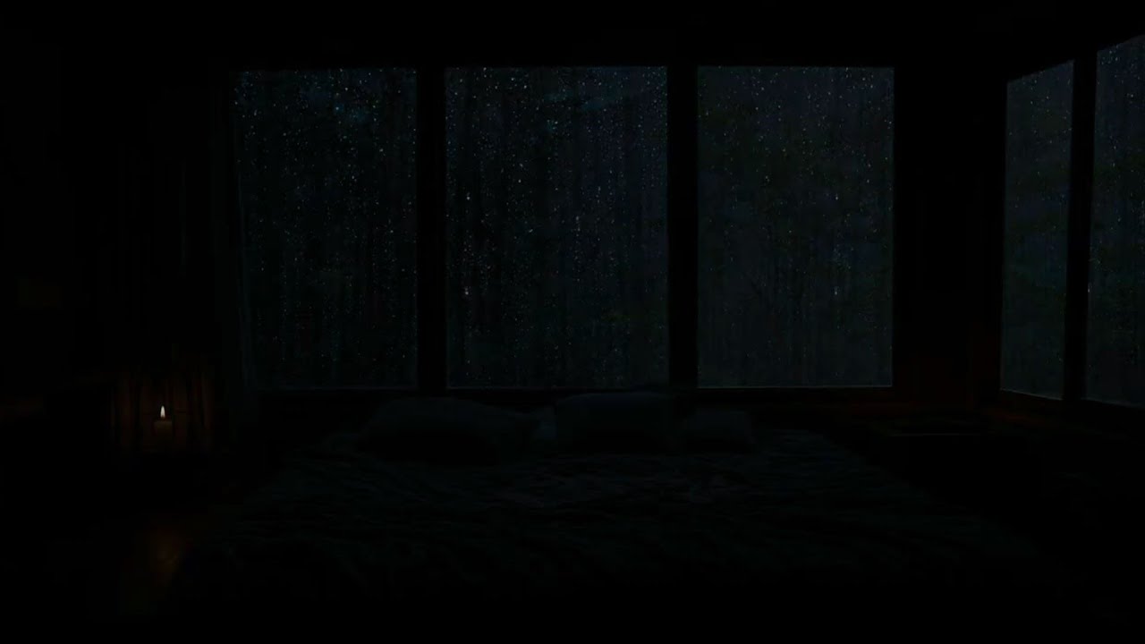 SLEEP INSTANTLY😴No Ads🔥Strong Rain,Thunder & Warm Fire in a Dark Room for Forcus & Peaceful Nights💤