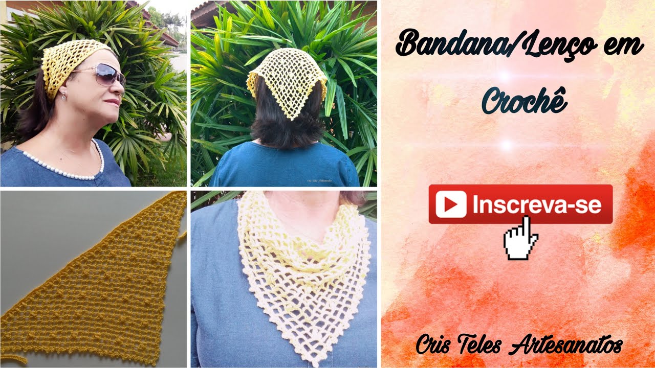 Bandana Lenço em Crochê para cabeça fácil Passo a Passo Tutorial de crochê por 