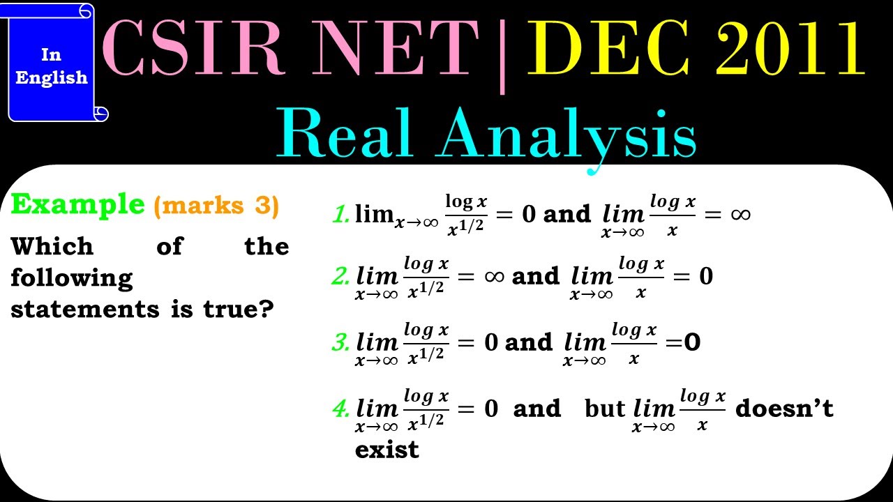 CSIR NET MATHEMATICS | Real Analysis | Simplest Example L&rsquo;Hospital Rule DEC 2011