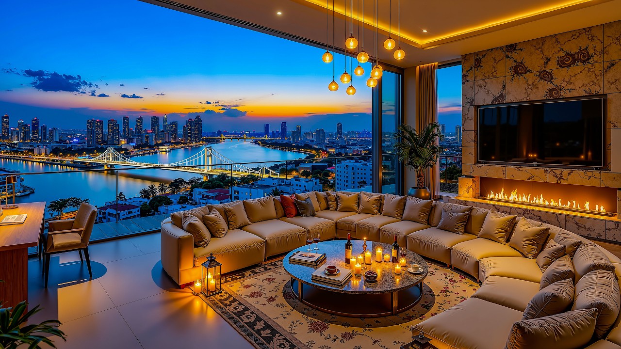 Luxury Apartment Jazz Ambience | Sunset City View & Relaxing Smooth Jazz for Focus and Work