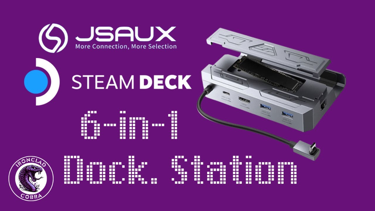 Док-станция JSAUX Steam Deck 6-в-1 M.2 с SSD-накопителем на 1 ТБ и зарядным устройством мощностью...