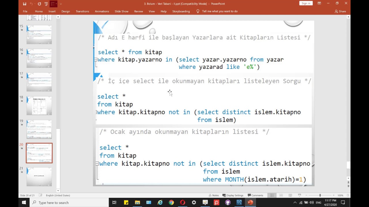 Veritabanı II - Alt Sorgular