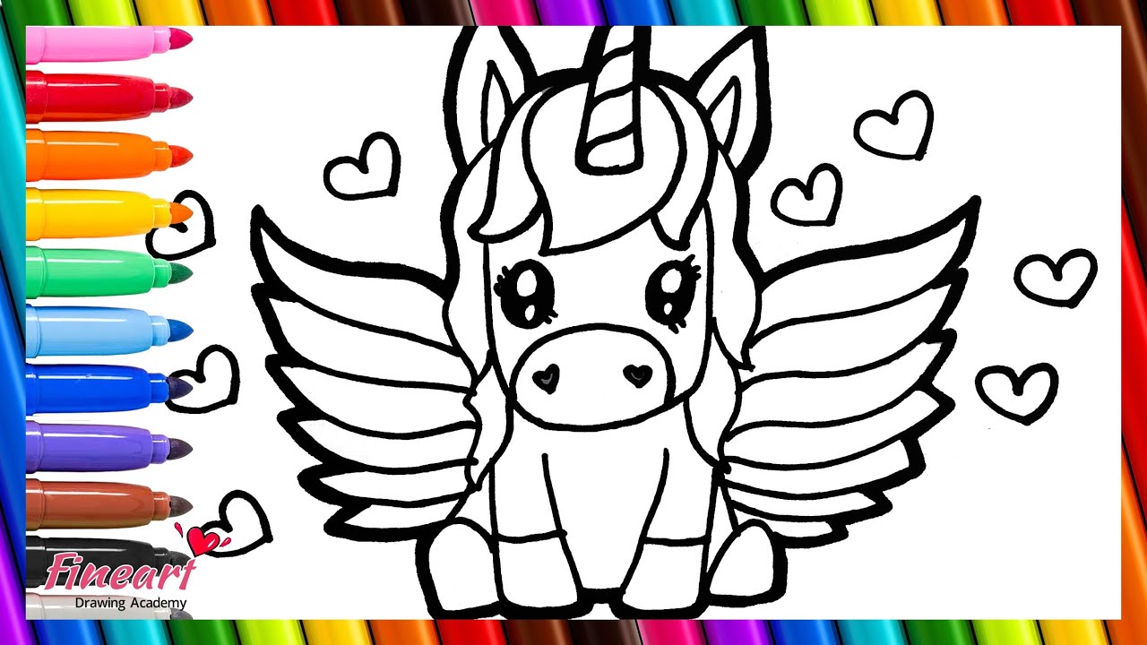 Draw and Color a Cute Winged Unicorn 🦄easy drawing 🌈 Drawings for Kids