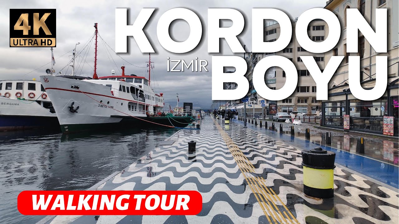 Kordonboyu, Izmir 🇹🇷 | Rainy Seaside Walk from Konak to Alsancak | 4K Walking Tour
