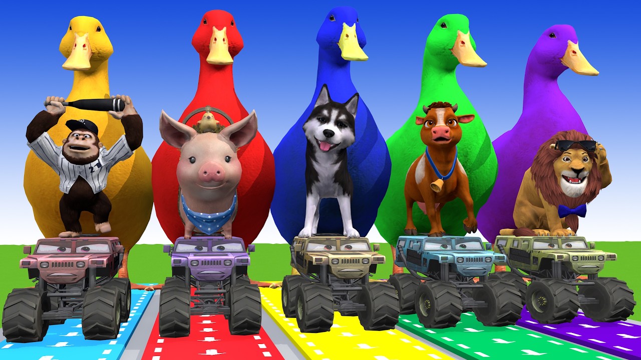 Long Slide Game With Cow Elephant Gorilla Hippopotamus Tiger - 3d Animal Game - Funny 3d Animals