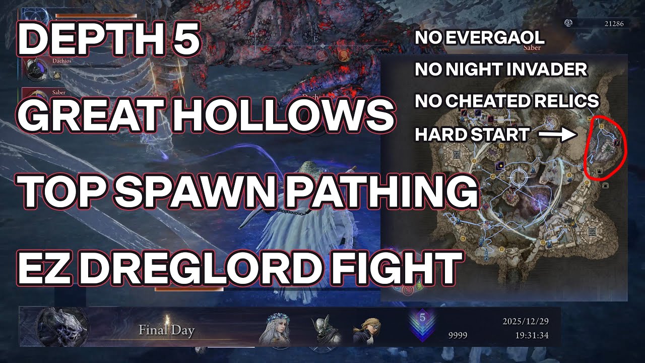 Depth 5 - Great Hollows Top Spawn Pathing - EZ Dreglord Fight (Full Run, Random Trios, Revenant)