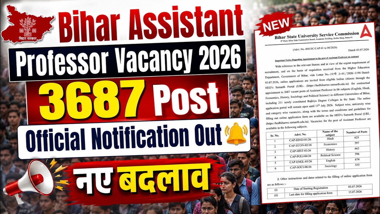 Bihar Assistant Professor Vacancy 2026 | Bihar Assistant Professor Subject Wise Vacancy 3687+ Post