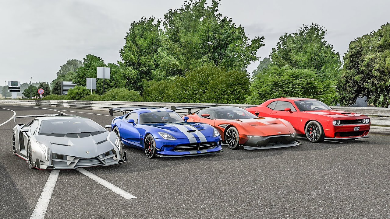 Forza 7 Drag race: Lamborghini Veneno vs Viper ACR (846hp) vs Vulcan vs Challenger Hellcat (800hp)