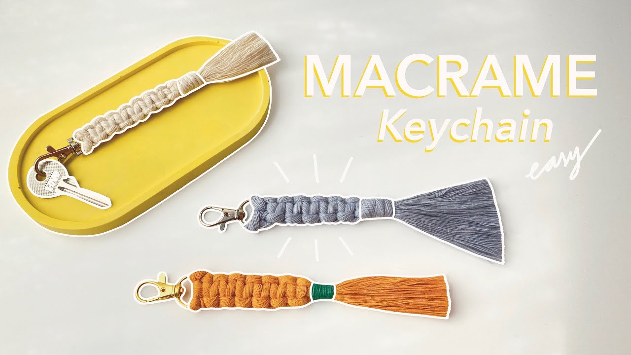 Square knot Macrame Keychain - how to make a Macrame keyring accessory