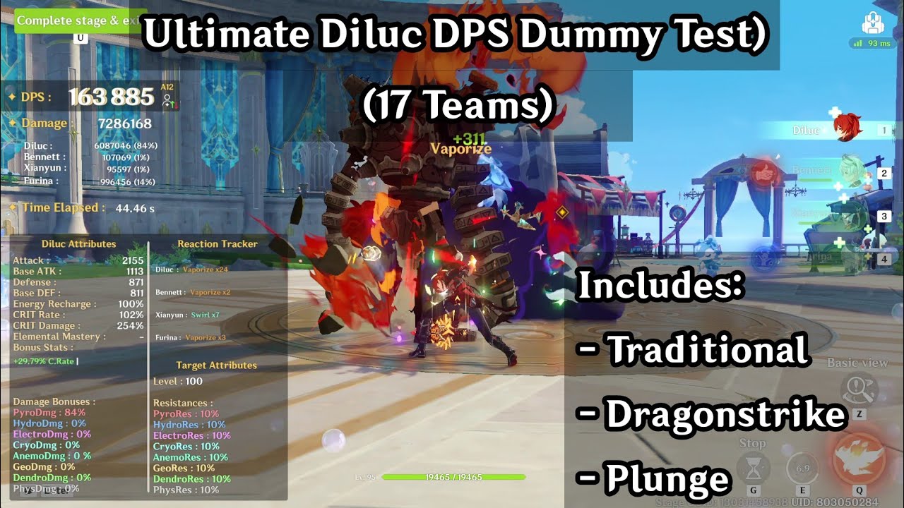 Ultimate Diluc DPS Dummy Test (17 Teams tested, Lunar included) | Genshin Impact