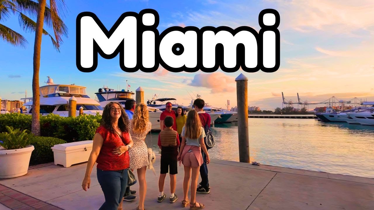 4K | Miami Florida Walking Tour | Miami Beach Marina Sunset Walk | USA