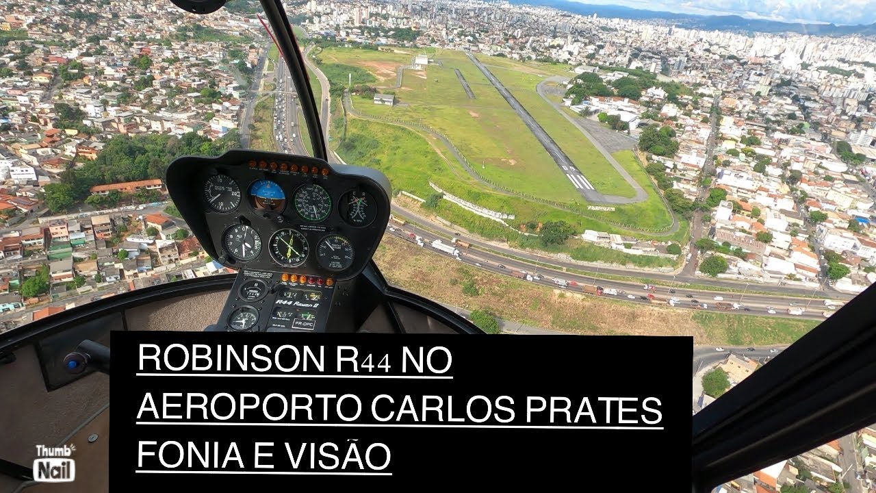 Helicóptero R44 voando no Aeroporto Carlos Prates (SBPR). Visão do piloto e fonia!