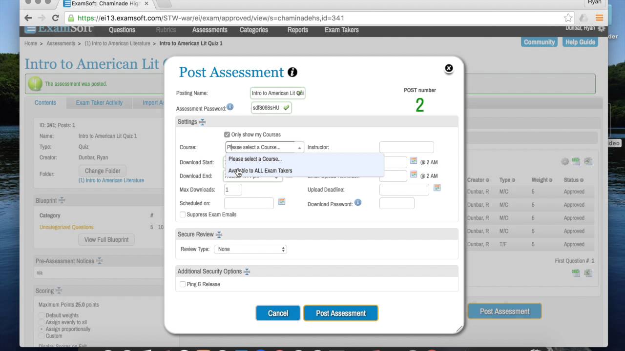 Posting ExamSoft Assessments