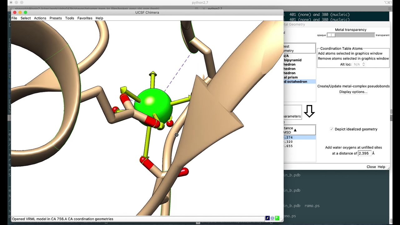 Viewing metal coordination states by using UCSF Chimera