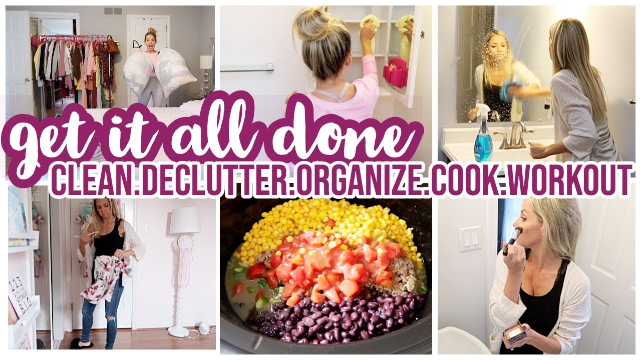 GET IT ALL DONE! CLEAN WITH ME, ORGANIZE + DECLUTTER, COOK WITH ME, WORKOUT + CROCKPOT RECIPE
