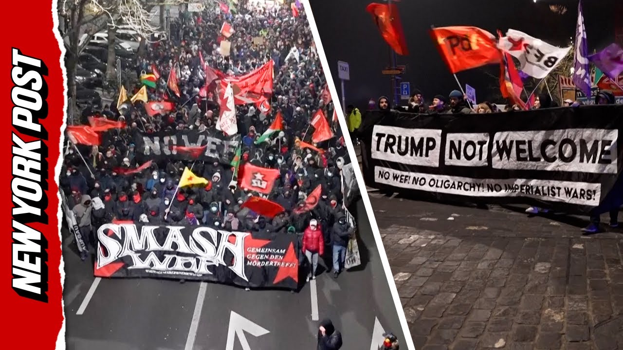 Protesters in Zurich Torch US Flags Ahead of Trump's Meeting in Davos