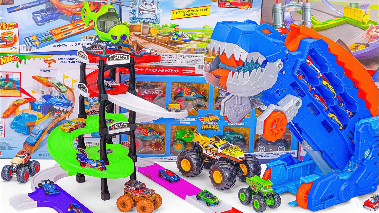 Hot Wheels Collection Unboxing Review ASMR 🔥 Hot Wheels Toy Car Track Set Ultimate T-Rex Transporter