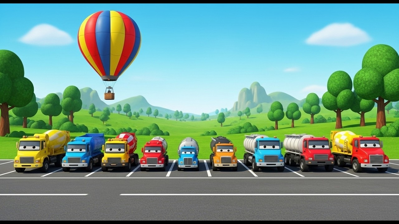 age with Colors – BIG CONCRETE MIXER TRUCKS 🚚 DOUBLE FLATBED TRAILER