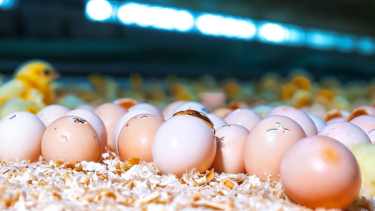 How millions of chicks hatch modern factory farm technology in action