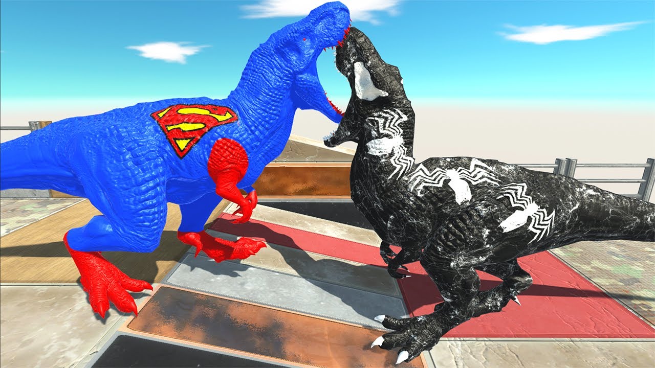 VENOM T REX  Vs SUPERMAN T REX DEATH CLIMB - Animal Revolt Battle Simulator