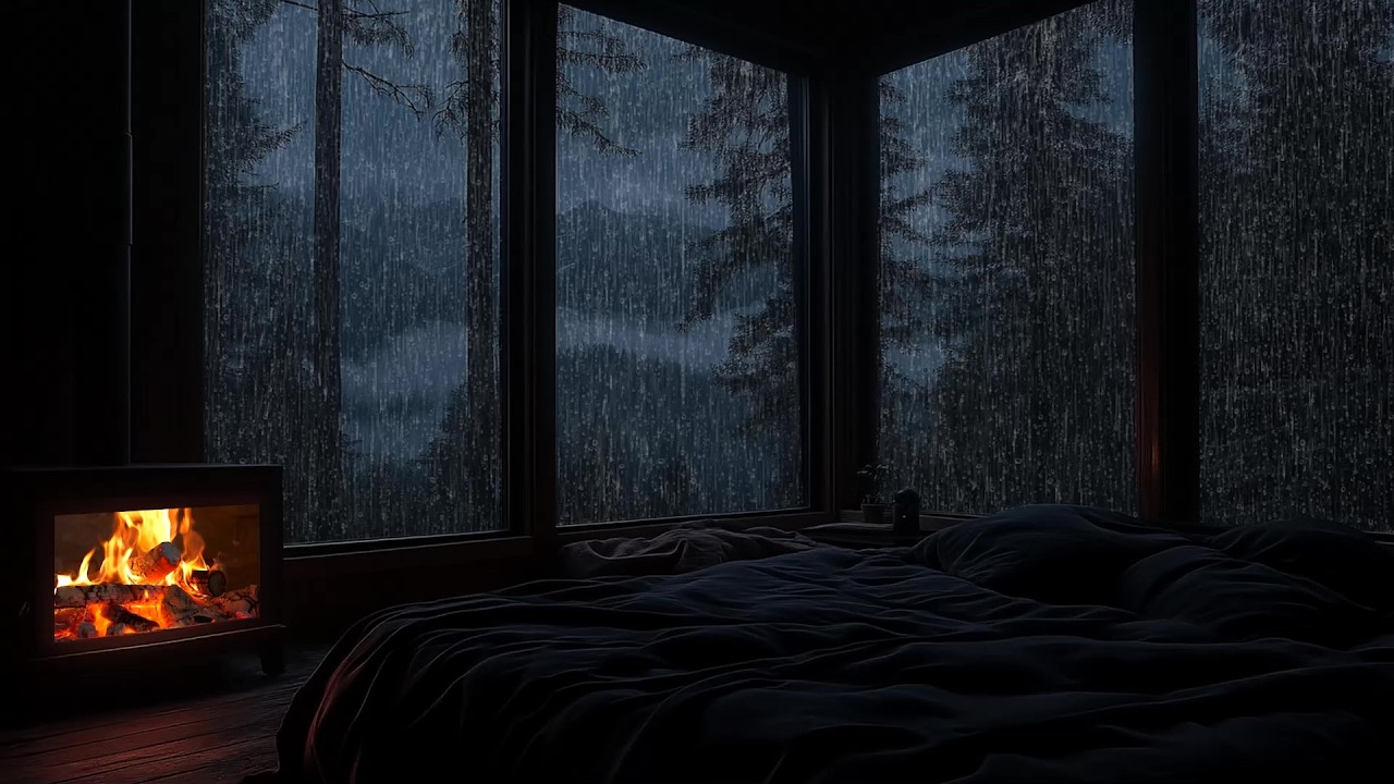 🌲 Gentle Midnight Rain Surrounding a Quiet Cabin Retreat | Window Raindrops | Deep Sleep