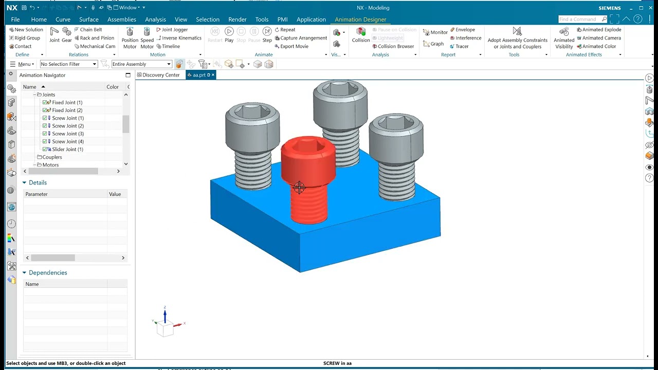 The Screw joint in animation - Siemens NX
