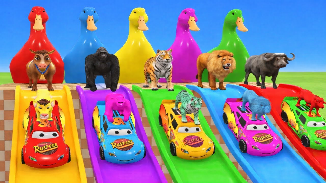 Long Slide Game With Cow Elephant Gorilla Hippopotamus Tiger 3d Animal Game Funny 3d Animals