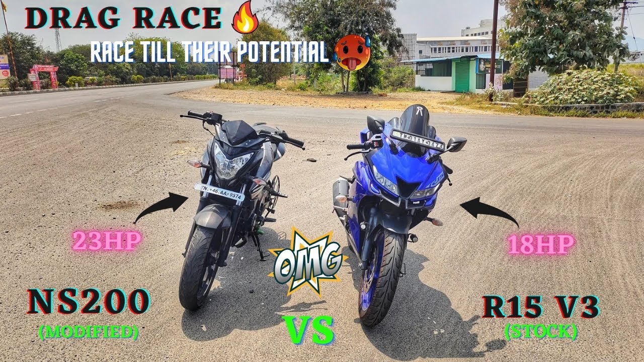 Ns200 Bs6 vs R15V3 Bs6-Drag Race🔥/Race Till Their Potential💪/Close Calls🤯/Result!?/@Track_Twister