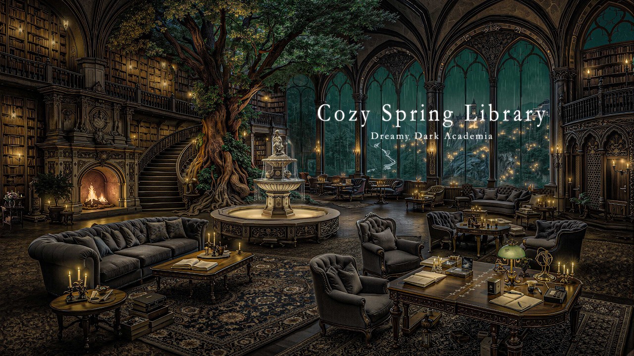 Quiet Spring Evening in a Cozy Old Library 📚 Dark Academia Ambience for Reading, Study & Deep Focus