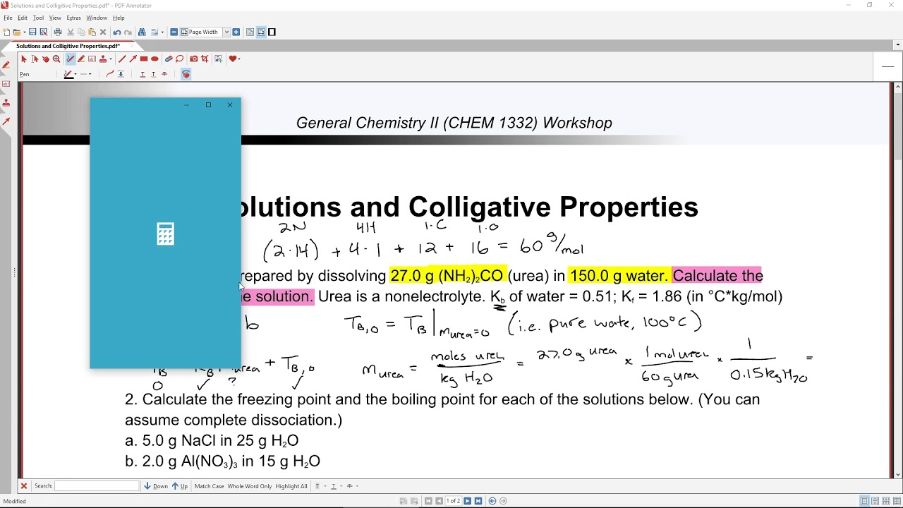 Gen. Chem. II Workshop - Solutions and Colligative Properties KEY