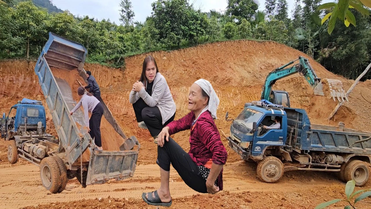 Large excavators and heavy trucks complete the site for the elderly couple
