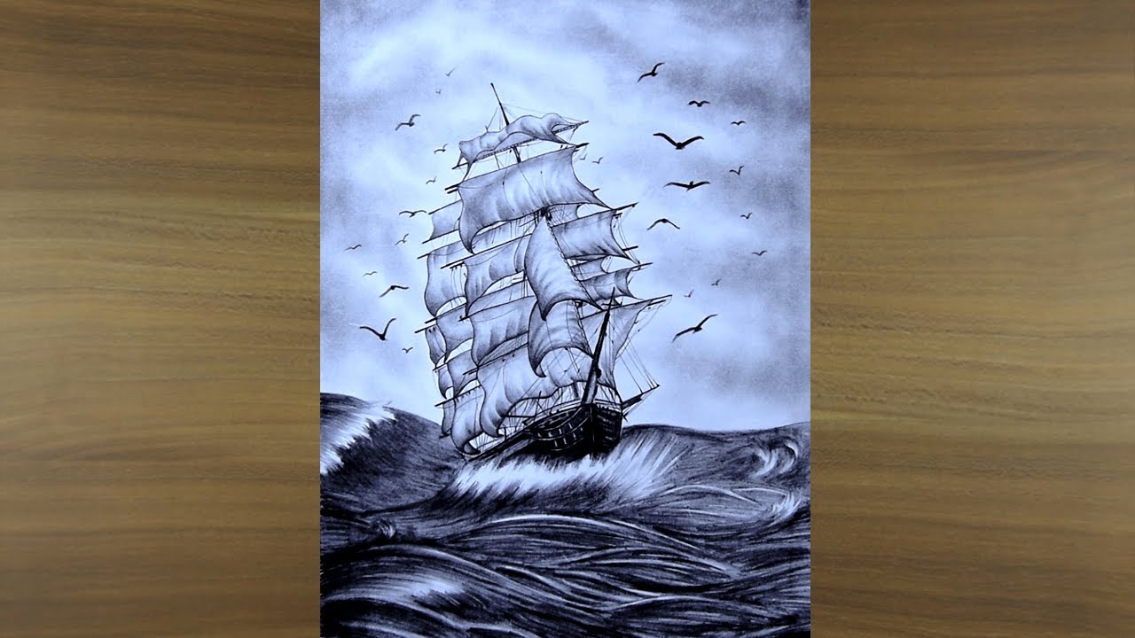 How to Draw an Ancient Ship by Pencil Sketch ( Step by Step Technique )