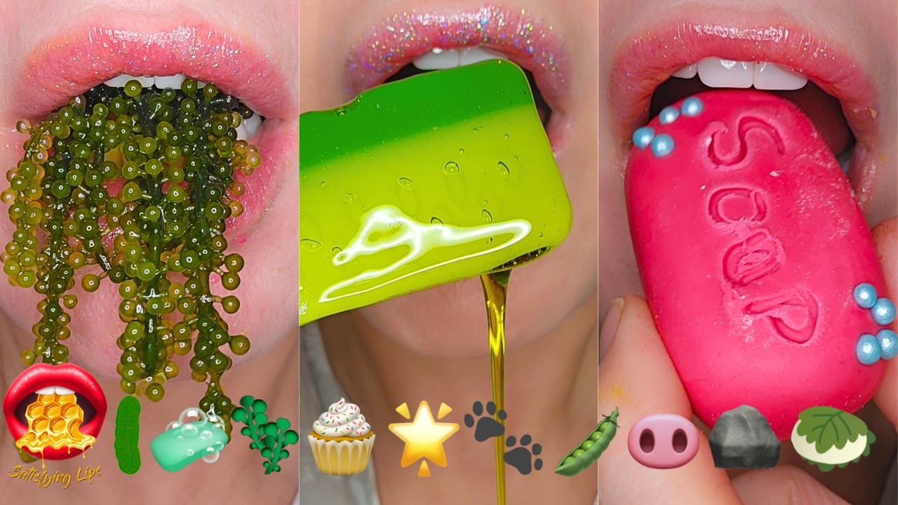ASMR Satisfying Eating Emoji Food Challenge Mukbang Sounds