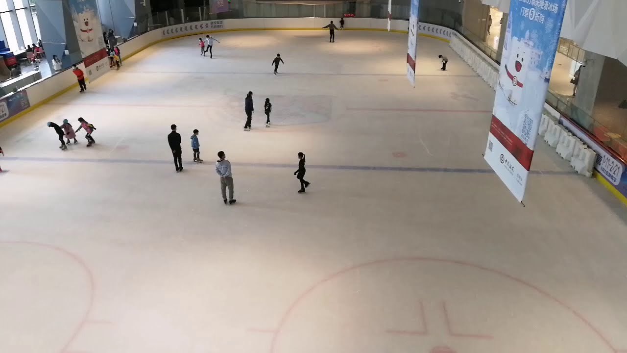 World ice arena in Shenzhen, China. Skating in shopping mall.