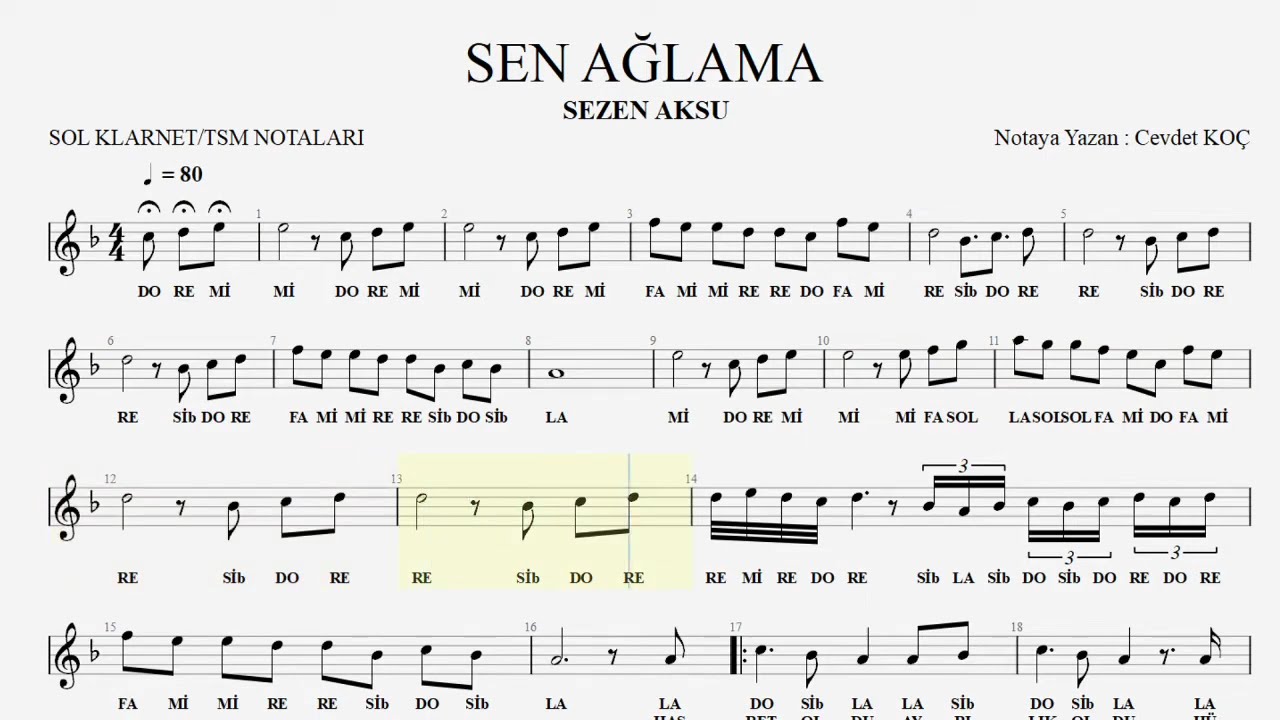 SEN AĞLAMA SEZEN AKSU NOTA