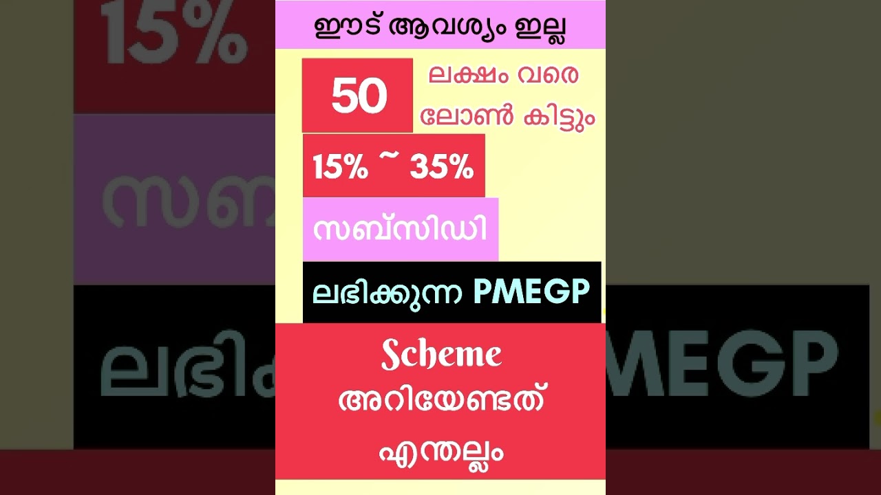 PMEGP Scheme Details in Malayalam # 15% to 35% Subsidy 