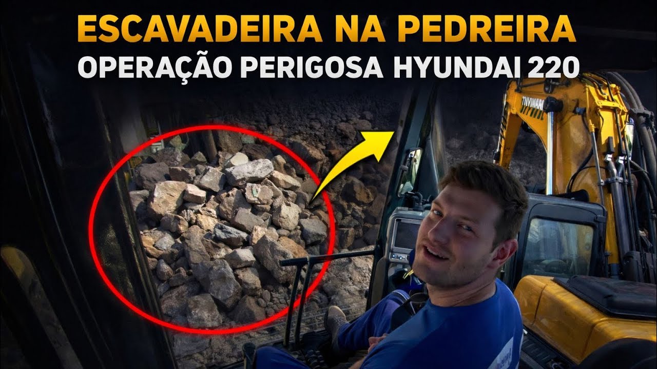 🛑SERVIÇO PERIGOSO EM PEDREIRA 🛑ESCAVADEIRA HIDRÁULICA HYUNDAI 220