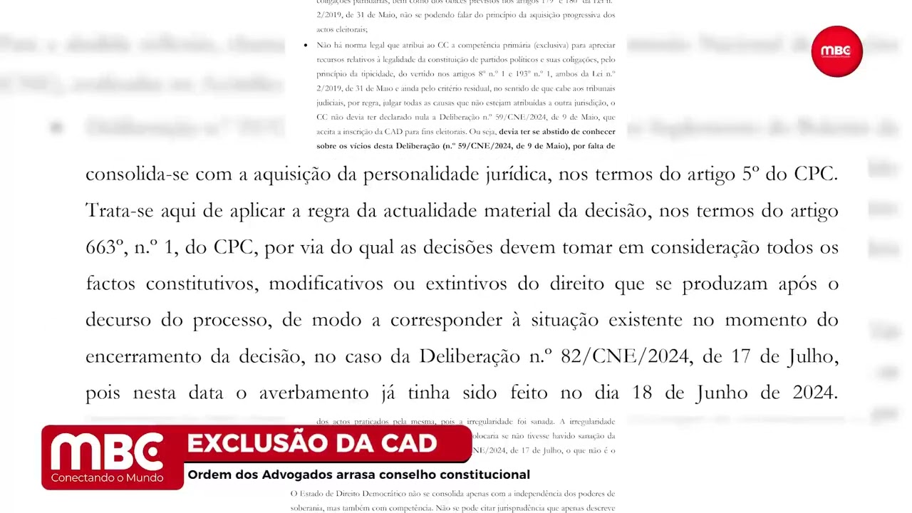 EXCLUSÃO DA CAD: ORDEM DOS ADVOGADOS DE MOÇAMBIQUE “ARRASA” CONSELHO CONSTITUCIONAL | MBC TV